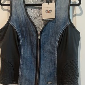 NWT Harley Davidson Jean Vest w vegan leather. Orig $85.50/selling for only $59.